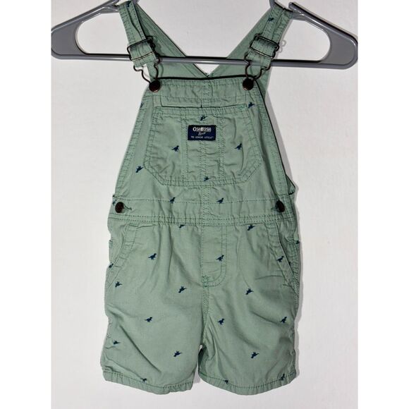 OshKosh B’gosh 24M Toddler Green Dinosaur Short Overalls Adjustable Straps - Picture 1 of 4